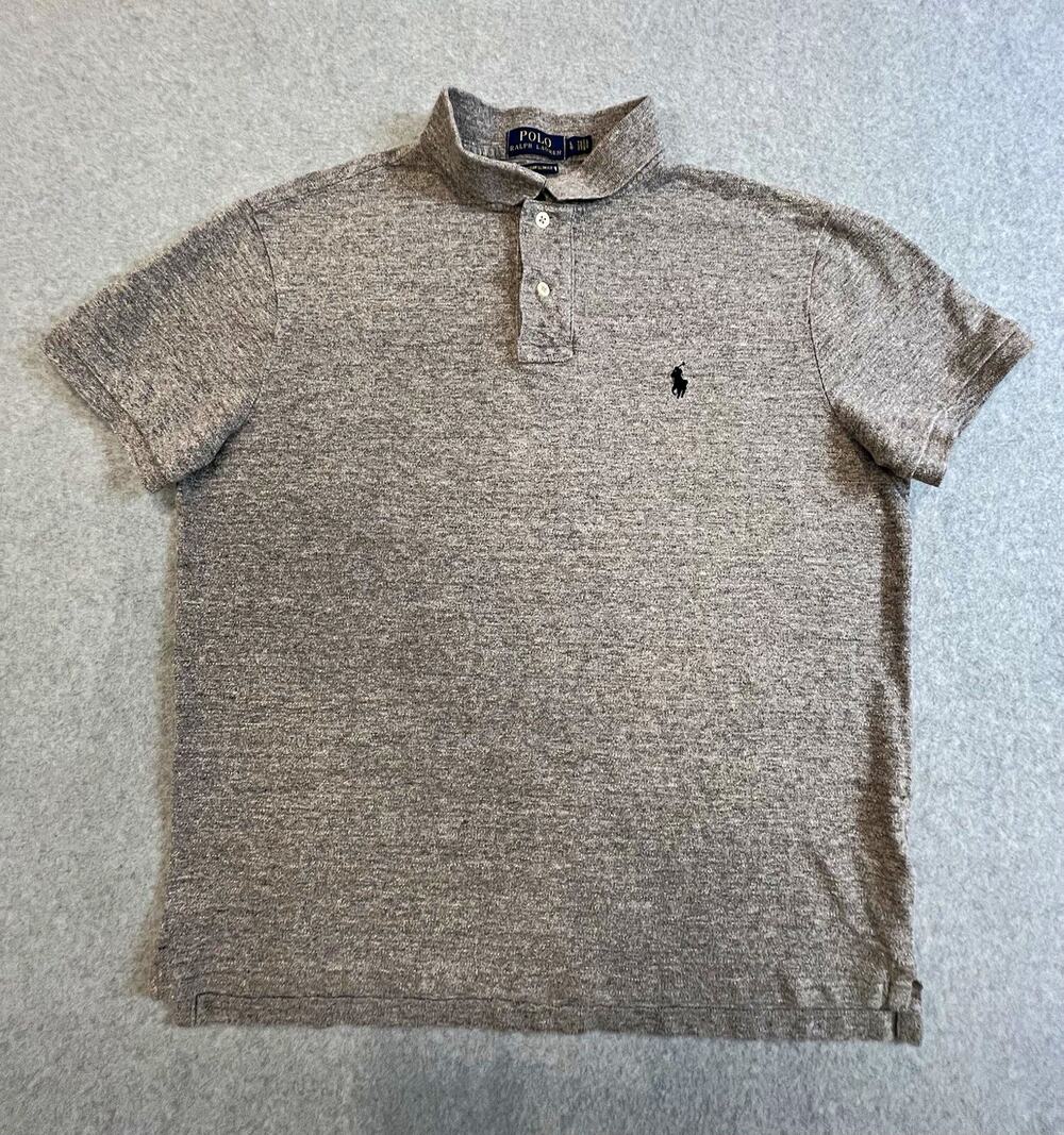 Polo Ralph Lauren Custom Slim Fit Polo Shirt Mens LG Gray Cotton Logo